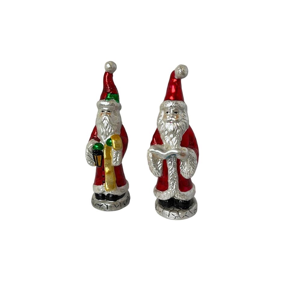 Old World Style Set of‎ 2 6.5" Glass Santa Christmas Figurines Decor EUC